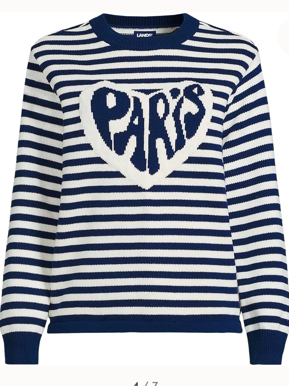 Lands' End Navy and White Striped Crewneck Sweater with Paris Heart
